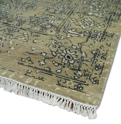 6x9 Fine Hand Knotted Beige and Black Traditional Vintage Persian Style Antique Wool Rug | AGR4 - Tampa Home & Garden Store