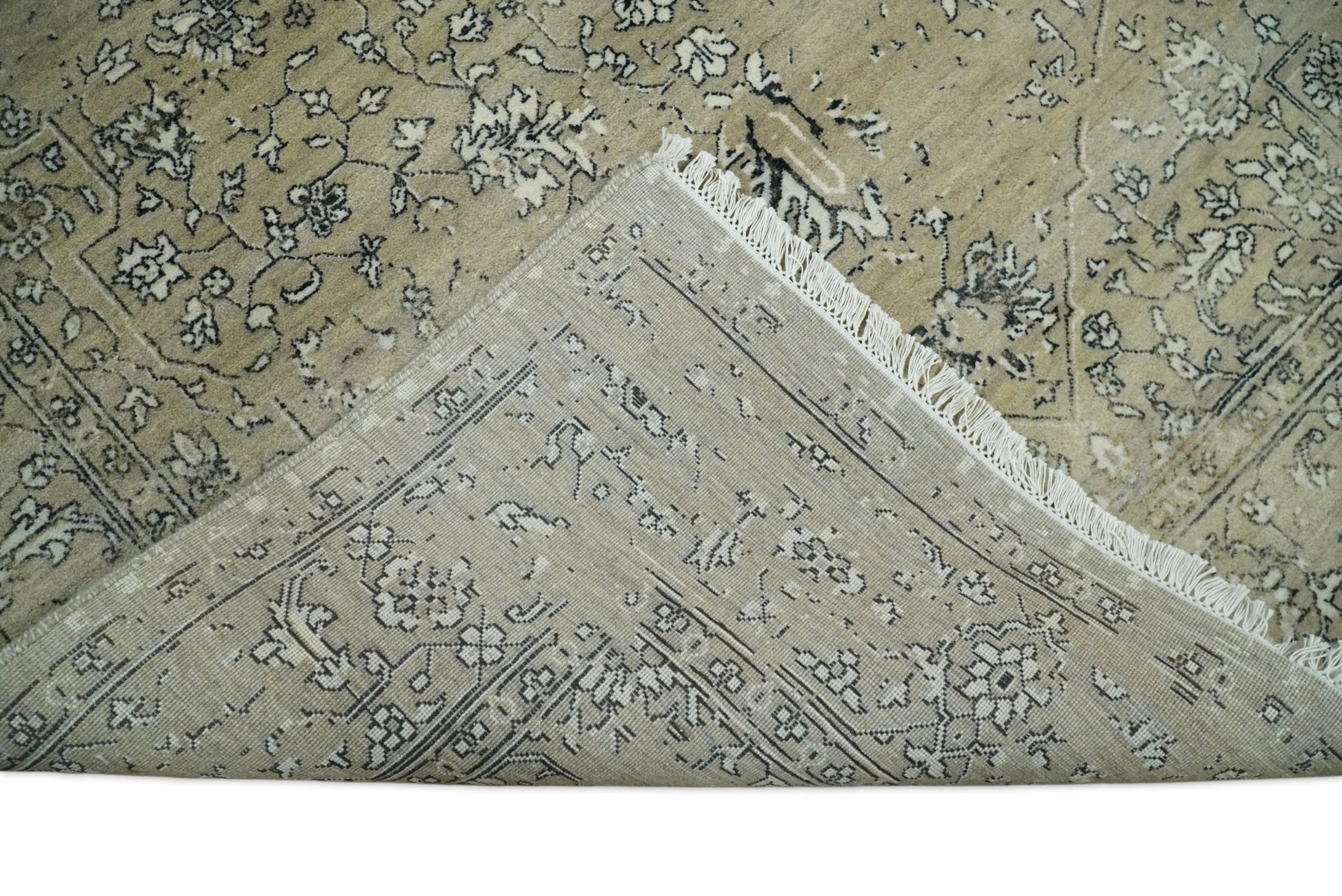 6x9 Fine Hand Knotted Beige and Black Traditional Vintage Persian Style Antique Wool Rug | AGR4 - Tampa Home & Garden Store