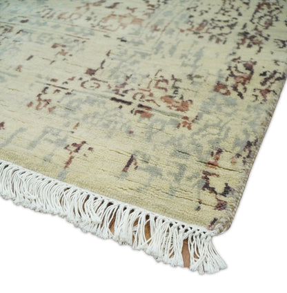 6x9 Fine Hand Knotted Beige and Rust Traditional Vintage Persian Style Antique Wool and Silk Rug | AGR2