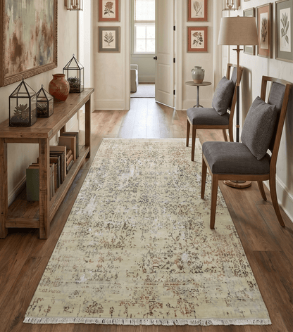 6x9 Fine Hand Knotted Beige and Rust Traditional Vintage Persian Style Antique Wool and Silk Rug | AGR2
