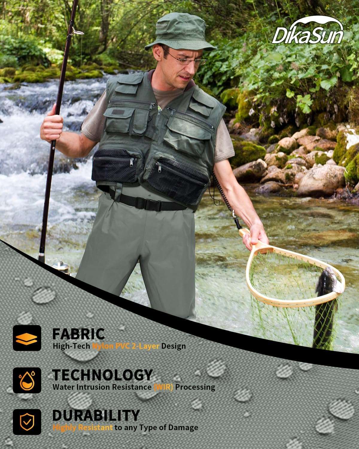 Chest waders with boots by DikaSun Outdoor, grey lightweight bootfoot fishing waders on Tampa Home & Garden Store