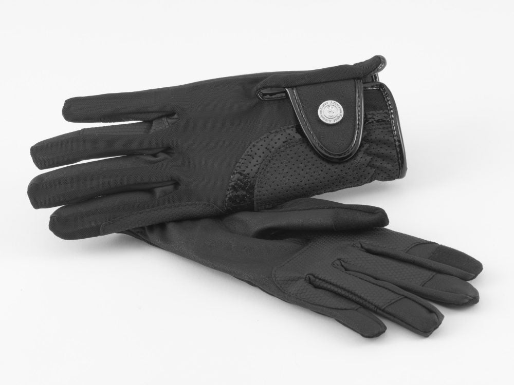 American Equus Mesh Equestrian Riding Gloves pair black perforated palm adjustable strap on Tampa Home & Garden Store
