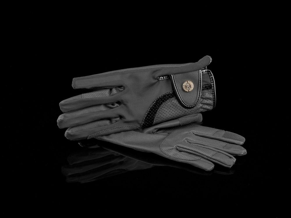 American Equus Modern Mesh Equestrian Riding Gloves, gray with mesh panels and Velcro strap on Tampa Home & Garden Store