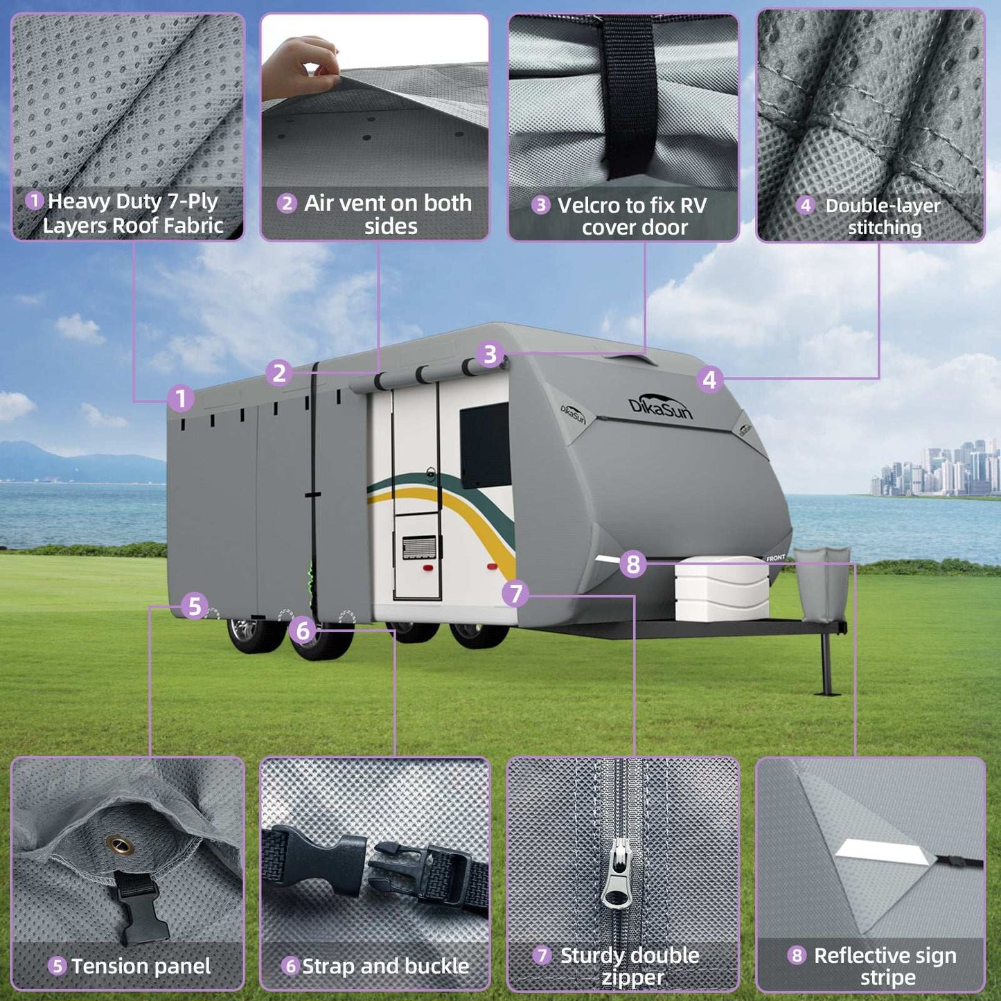 DikaSun 7-Layer Top Travel Trailer RV Cover windproof waterproof UV protection on Tampa Home & Garden Store