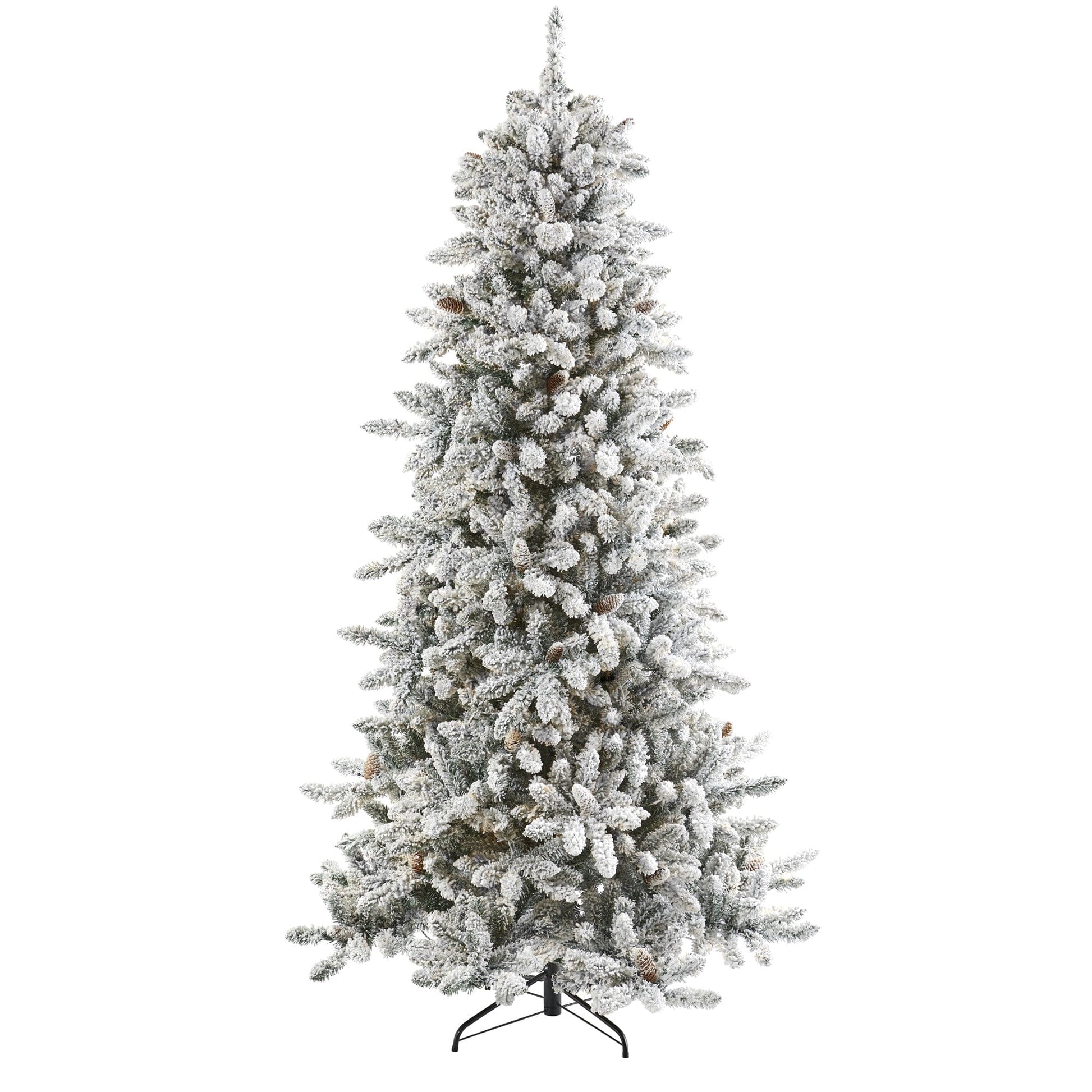7.5’ Flocked Livingston Fir Artificial Christmas Tree with Pine Cones and 1336 Bendable Branches - Tampa Home & Garden Store
