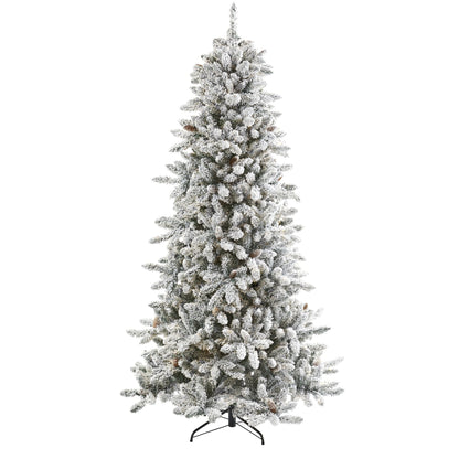 7.5’ Flocked Livingston Fir Artificial Christmas Tree with Pine Cones and 1336 Bendable Branches - Tampa Home & Garden Store