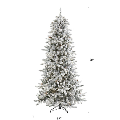 7.5’ Flocked Livingston Fir Artificial Christmas Tree with Pine Cones and 1336 Bendable Branches - Tampa Home & Garden Store