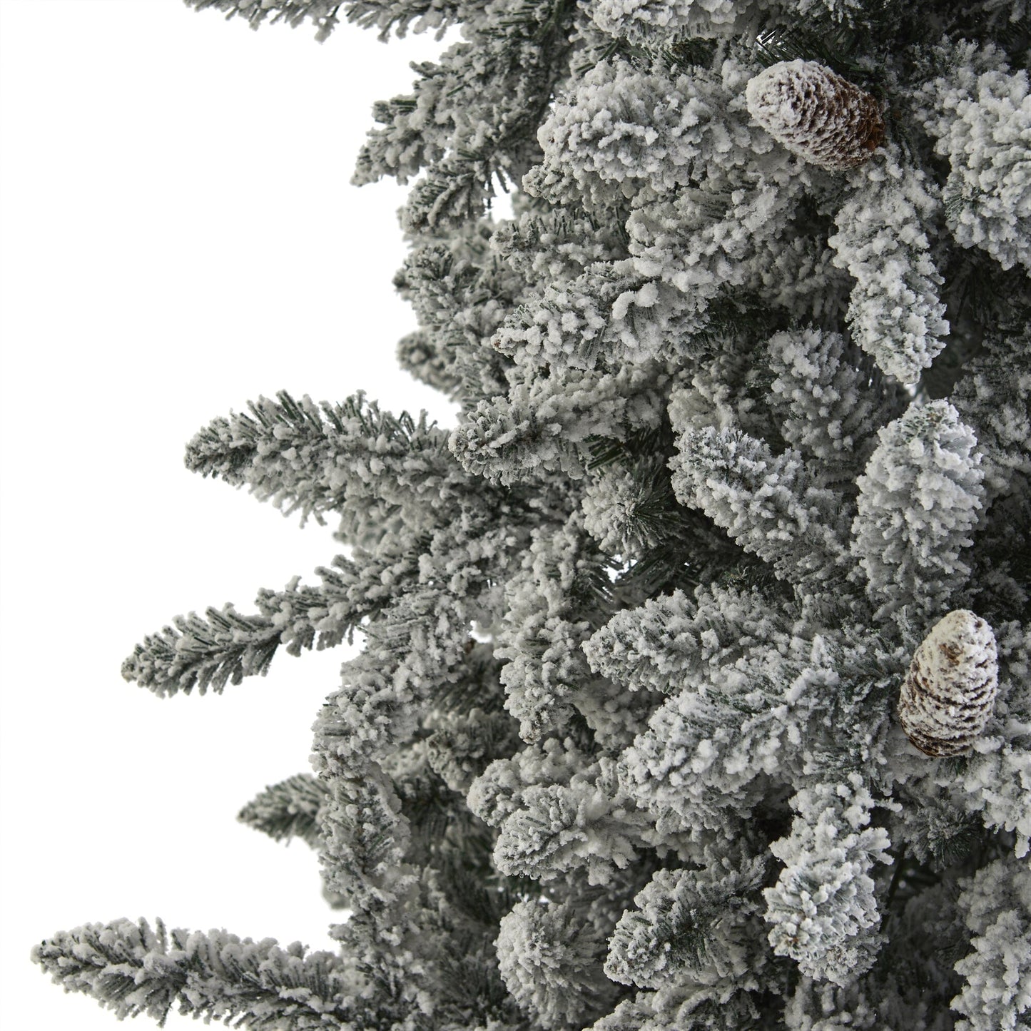 7.5’ Flocked Livingston Fir Artificial Christmas Tree with Pine Cones and 1336 Bendable Branches - Tampa Home & Garden Store