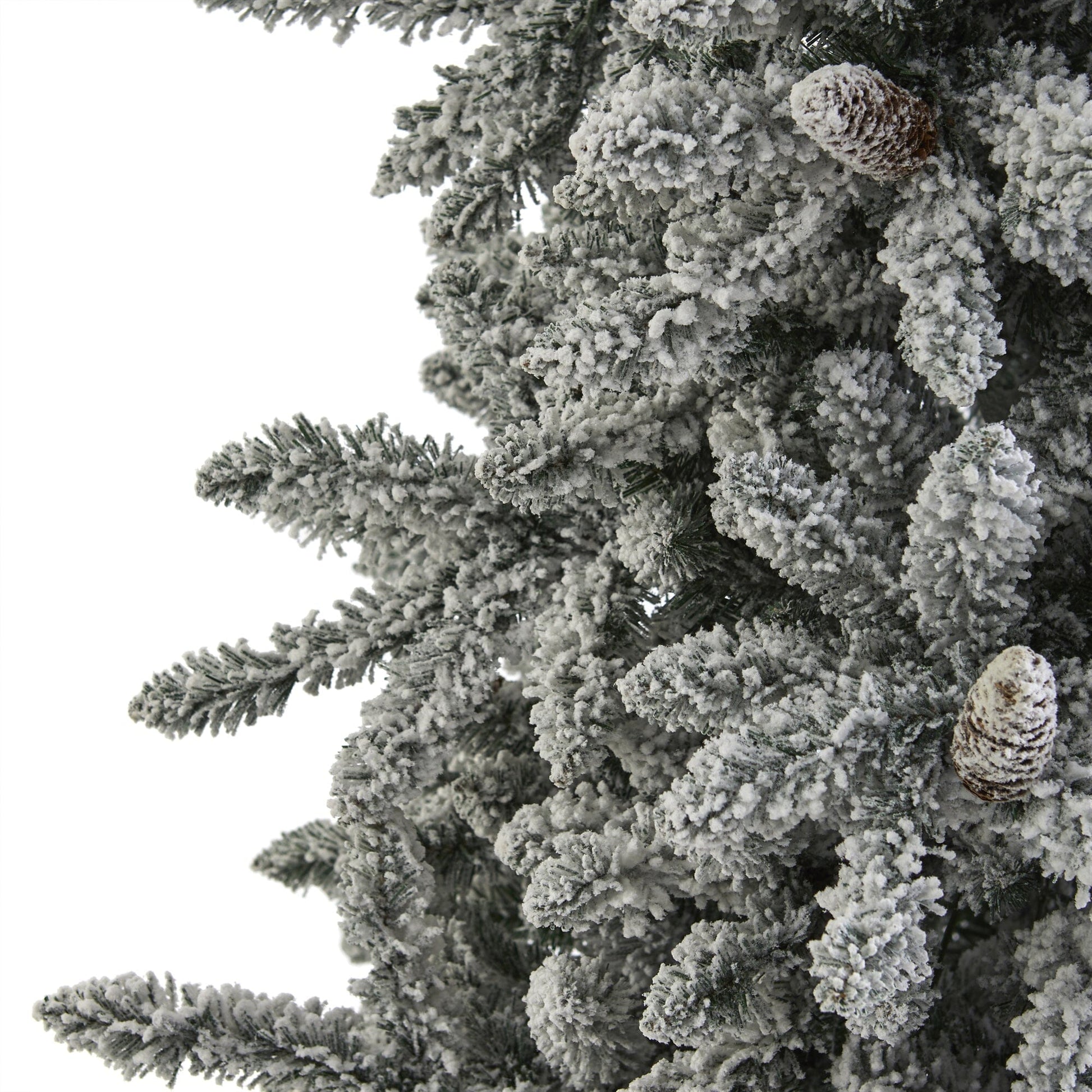 7.5’ Flocked Livingston Fir Artificial Christmas Tree with Pine Cones and 1336 Bendable Branches - Tampa Home & Garden Store