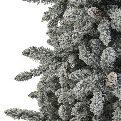 7.5’ Flocked Livingston Fir Artificial Christmas Tree with Pine Cones and 1336 Bendable Branches - Tampa Home & Garden Store