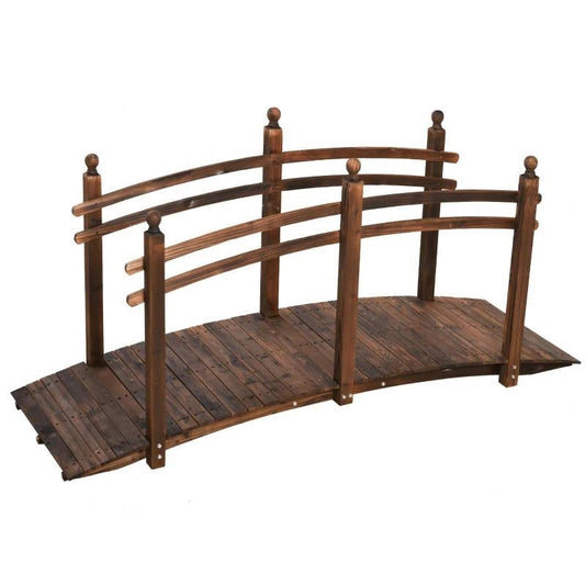 7.5 Ft Wooden Garden Bridge with Hand Rails in Carbonized Wood Finish - Tampa Home & Garden Store