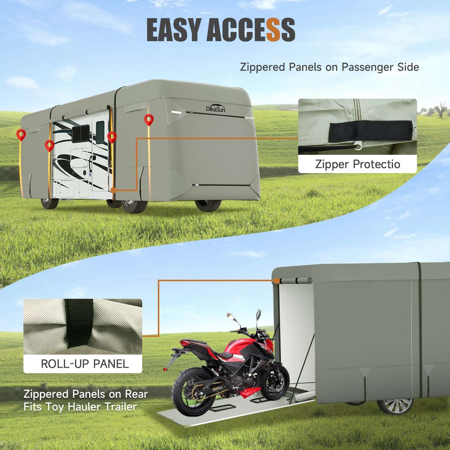 Class A RV Cover by Dikasun Outdoor, 7-layer heavy-duty anti-UV waterproof motorhome gray on Tampa Home & Garden Store