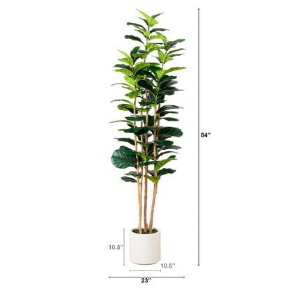 7’ Artificial Fiddle Leaf Tree in Decorative White Planter - Tampa Home & Garden Store