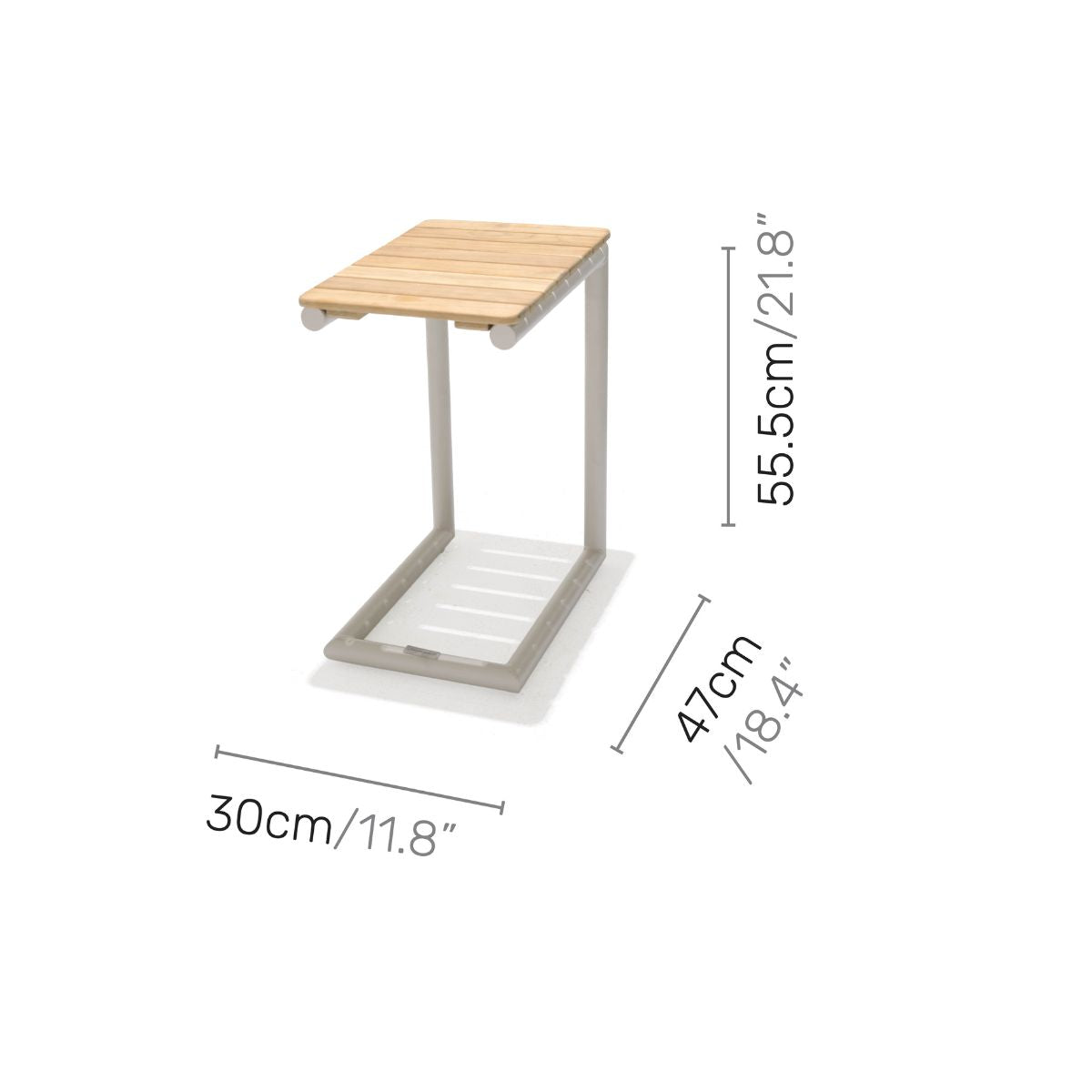 Portals Light C-Shape outdoor side table with wood slat top and gray metal frame LifestyleGardenUS on Tampa Home & Garden Store