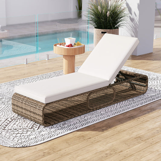 7-Position Adjustable PE Rattan Outdoor Chaise Lounge Chair-White - Tampa Home & Garden Store