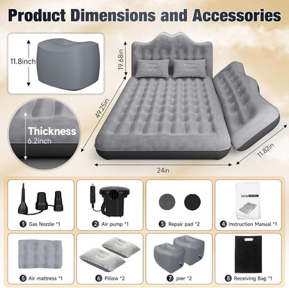 Backseat air mattress for SUV, grey 24in wide, 6.2in thick with pump & repair pads on Tampa Home & Garden Store