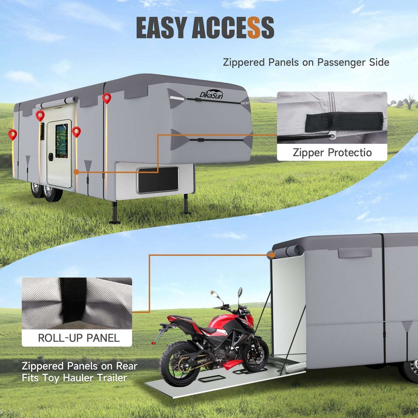 5th Wheel RV Cover by Dikasun Outdoor, UV protection, waterproof windproof with zippered panels on Tampa Home & Garden Store