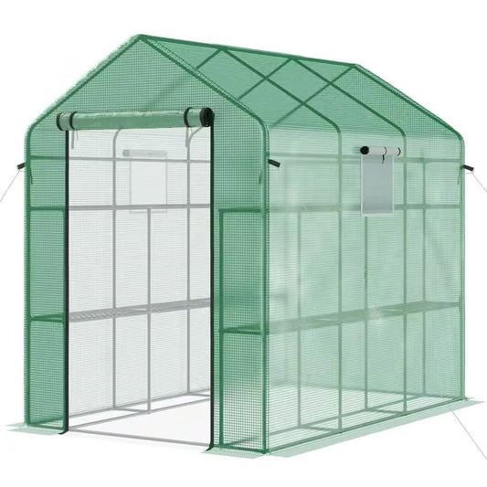 7 ft x 4.7 ft Oudoor Greenhouse with Steel Frame and Green PE Cover - Tampa Home & Garden Store