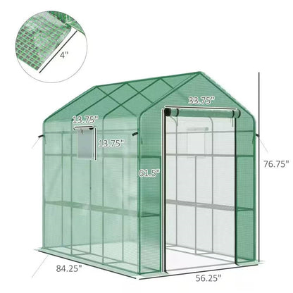 7 ft x 4.7 ft Oudoor Greenhouse with Steel Frame and Green PE Cover - Tampa Home & Garden Store
