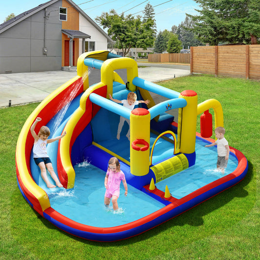 7-in-1 Inflatable Water Slide Bounce Castle with Splash Pool and Climbing Wall without Blower - Tampa Home & Garden Store