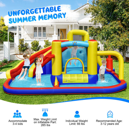 7-in-1 Inflatable Water Slide Bounce Castle with Splash Pool and Climbing Wall without Blower - Tampa Home & Garden Store