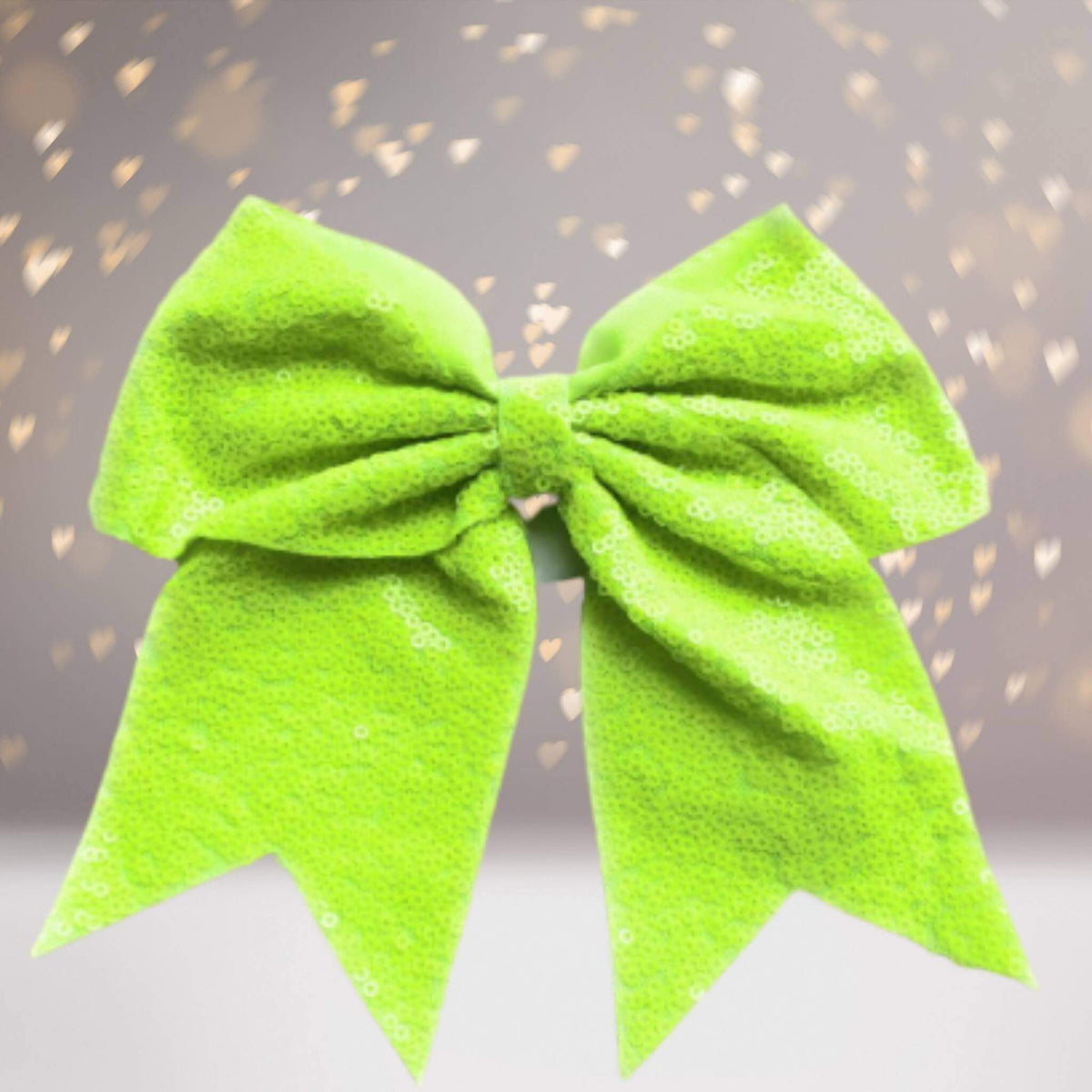7 inch neon lime sequin cheer bow ponytail holder for girls on Tampa Home & Garden Store