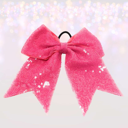 7 inch Sequin Cheer Bow hair bows 2 pack pink ponytail holders by Chicky Chicky Bling Bling on Tampa Home & Garden Store