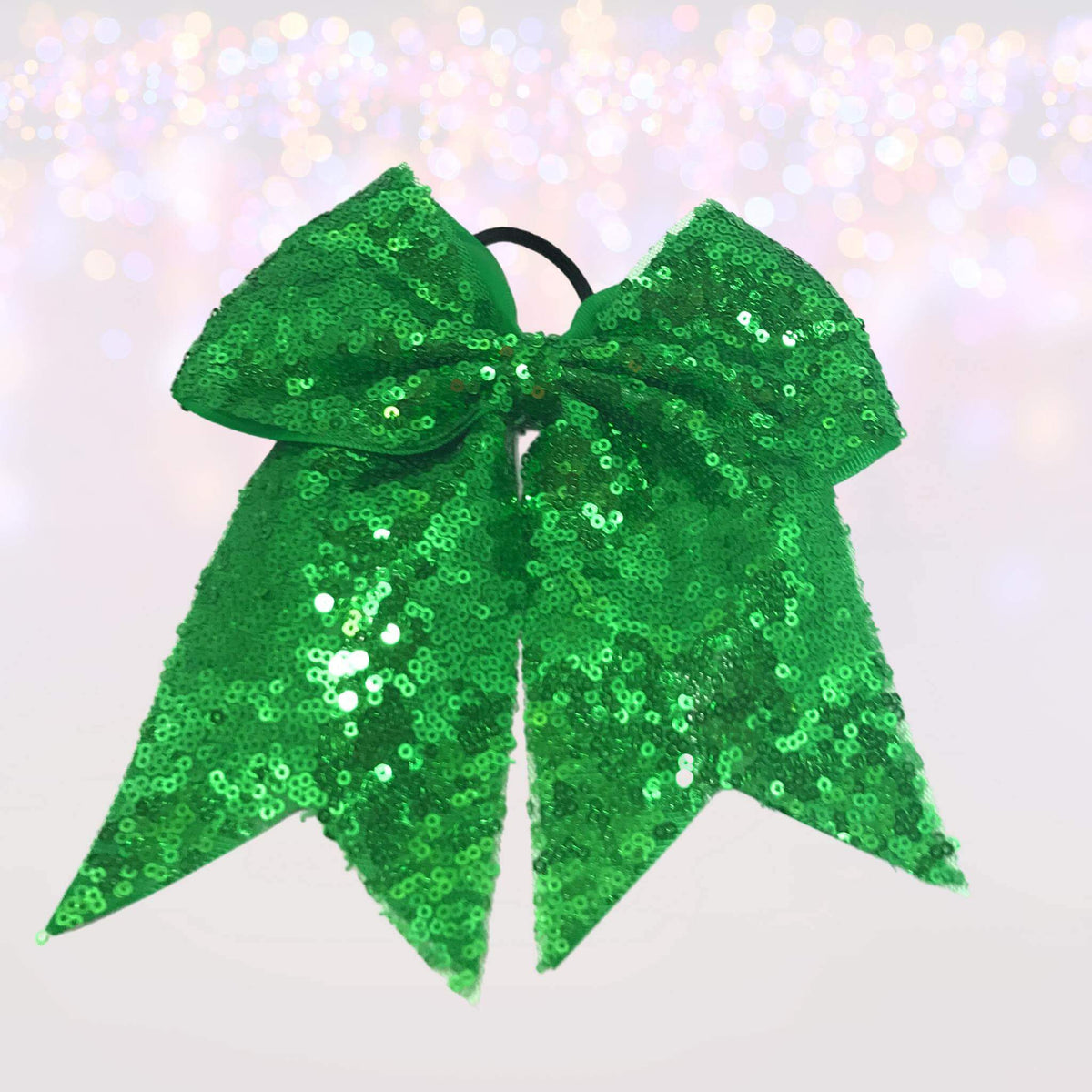 7 inch sequin cheer bows ponytail holders green hair accessory on Tampa Home & Garden Store