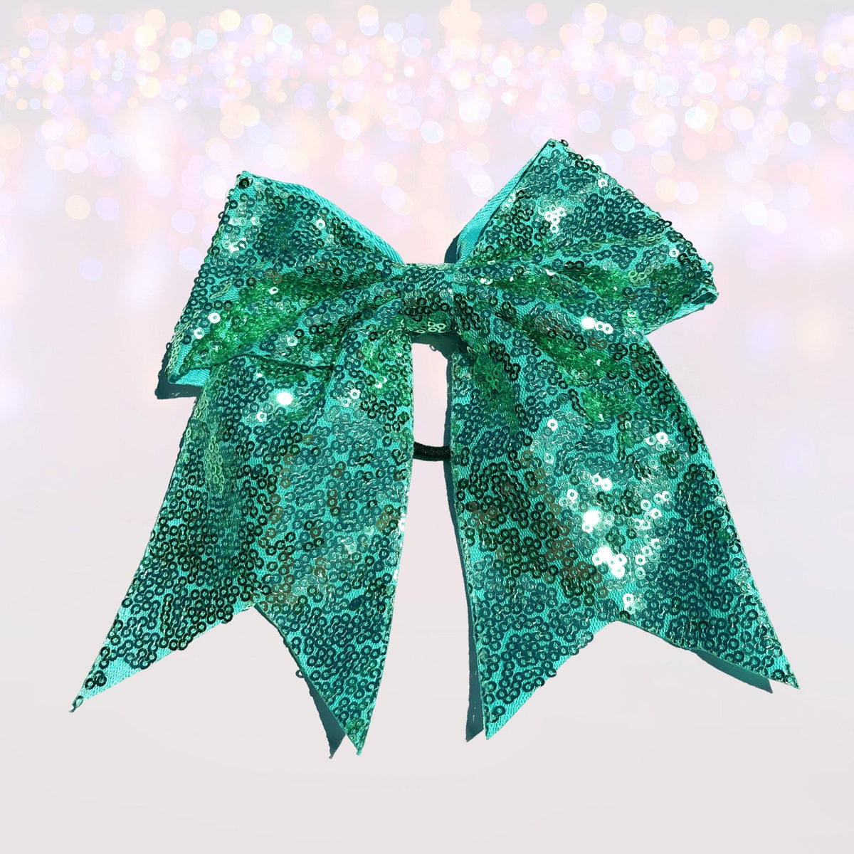 Pair of 7 inch teal sequin cheer bows for ponytails girls hair accessory on Tampa Home & Garden Store
