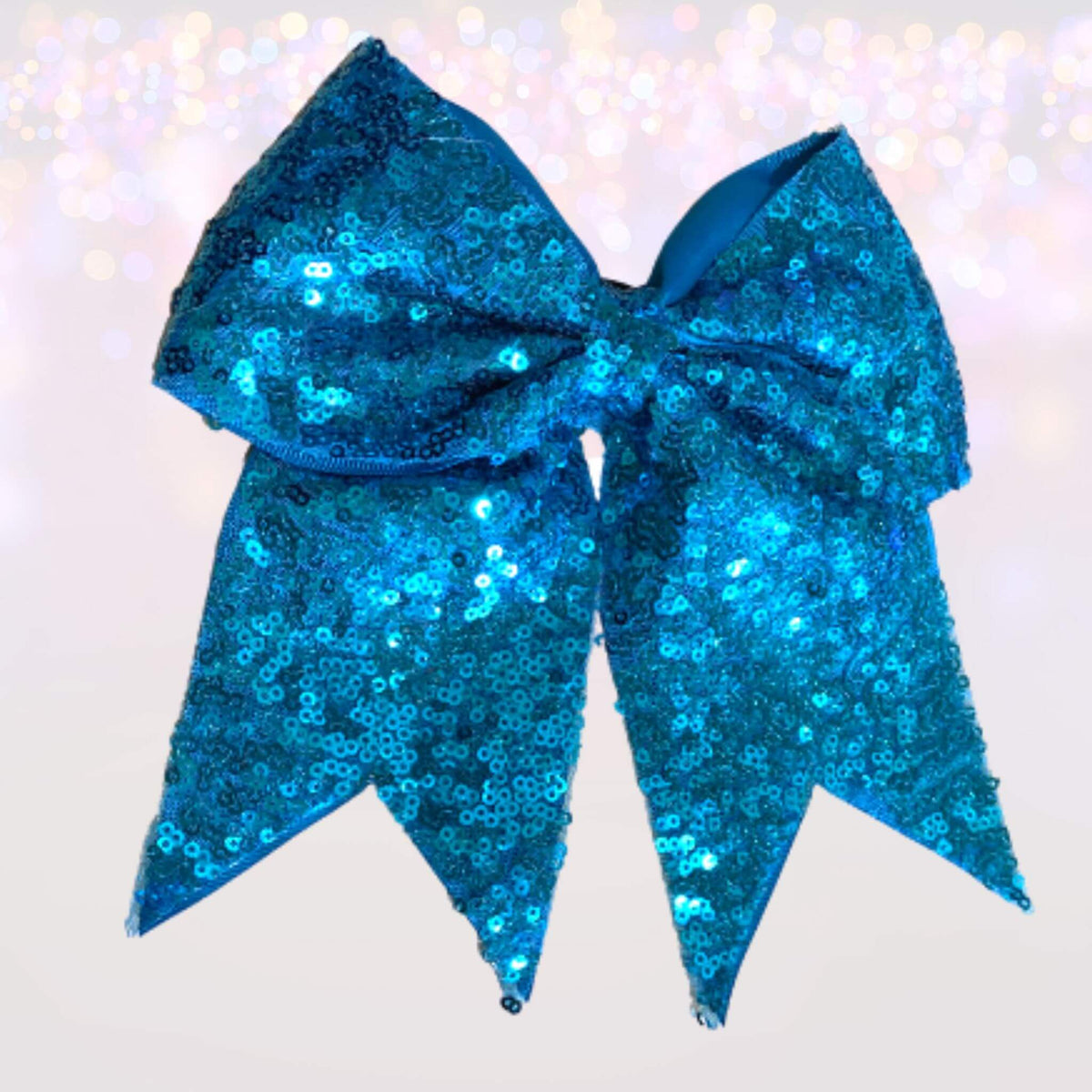 7 inch sequin cheer bow pair teal blue ponytail holder Chicky Chicky Bling Bling on Tampa Home & Garden Store