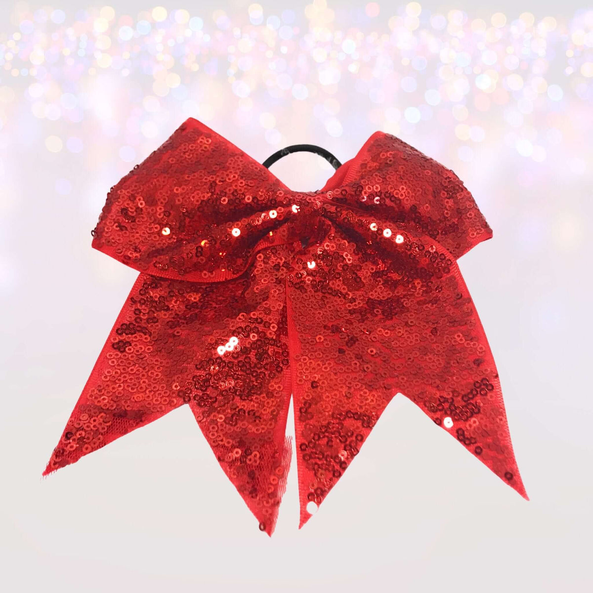 7 inch Sequin Cheer Bow ponytail holder red sequined hair bow on Tampa Home & Garden Store