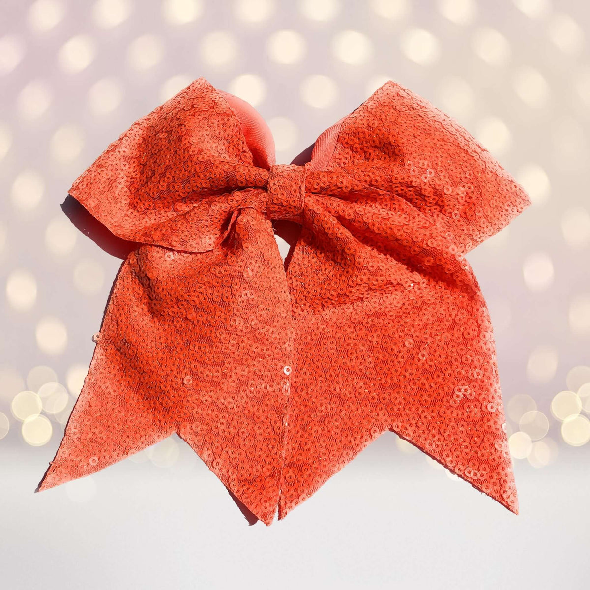 7 inch sequin cheer bow coral orange hair bow ponytail holder Chicky Chicky Bling Bling on Tampa Home & Garden Store