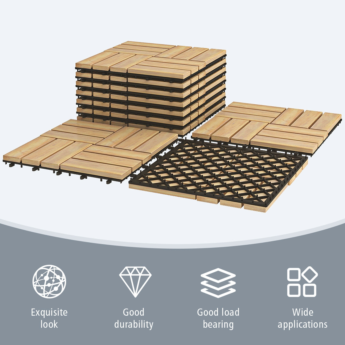 10 piezas de baldosas entrelazadas de 12 x 12 pulgadas de madera de acacia para terraza