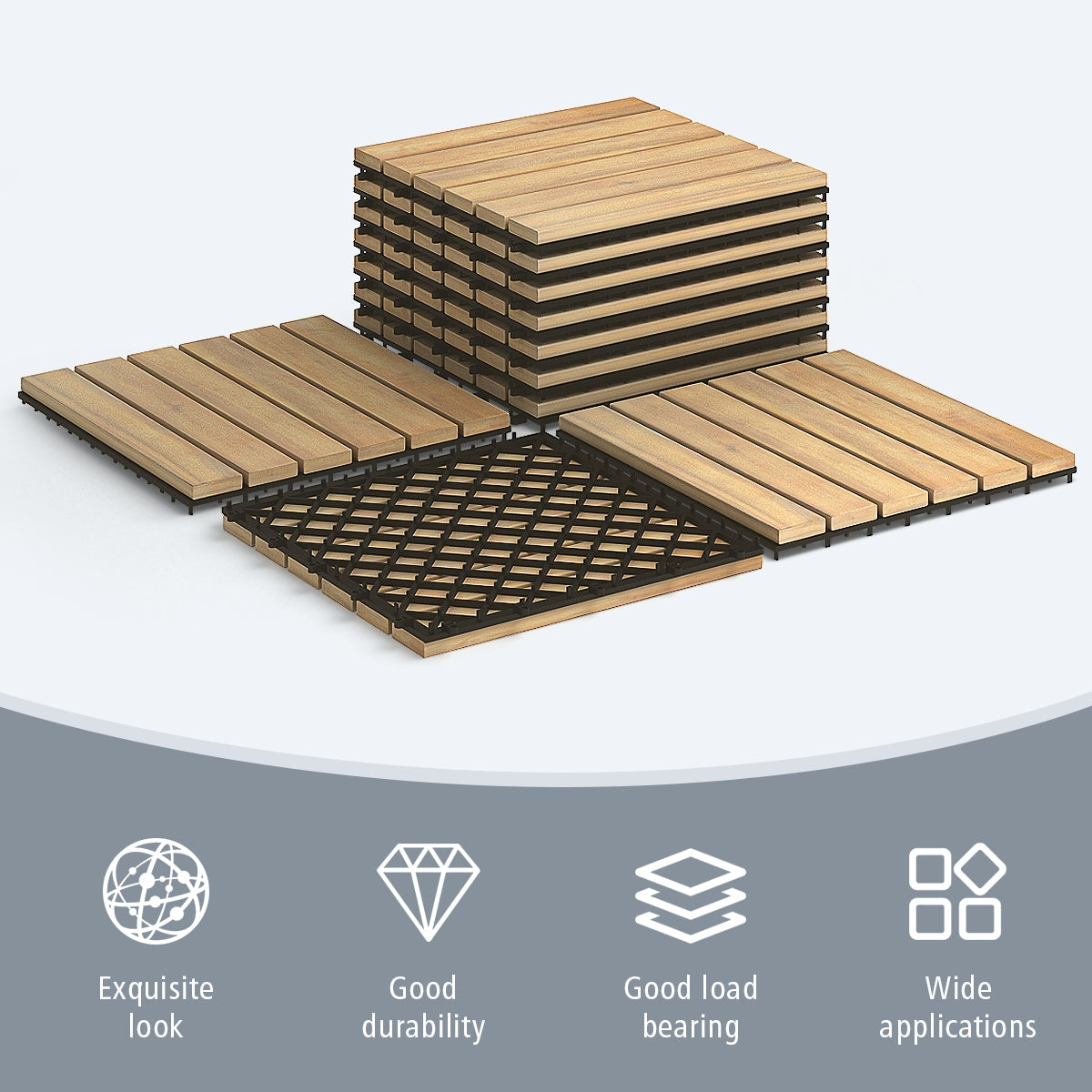 10 piezas de piso de baldosas entrelazadas de madera de acacia de 12 x 12 pulgadas