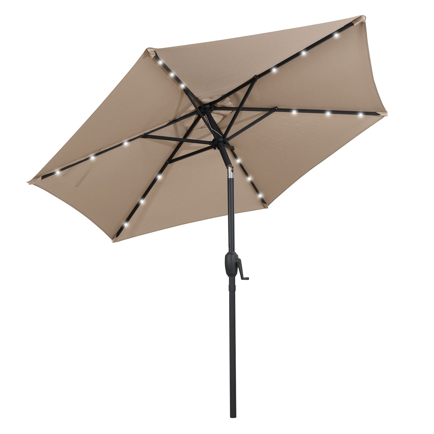 7.5 Feet Solar Powered Patio Umbrella with LED Lights and Crank Handle-Tan