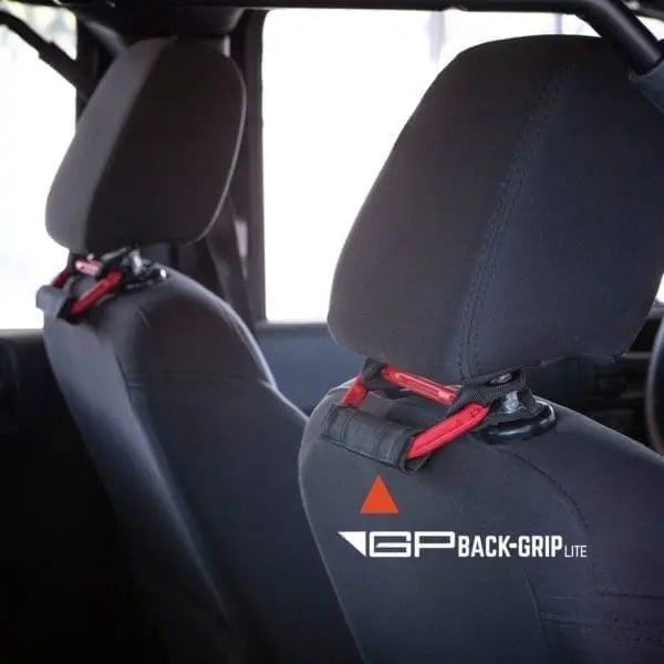 GP Back-Grip LITE car gear installed on seat backs; black seats with red straps by GPCA on Tampa Home & Garden Store