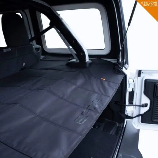 GPCA Jeep Wrangler JL 4DR Cargo Cover LITE, black fabric tonneau in rear cargo area on Tampa Home & Garden Store