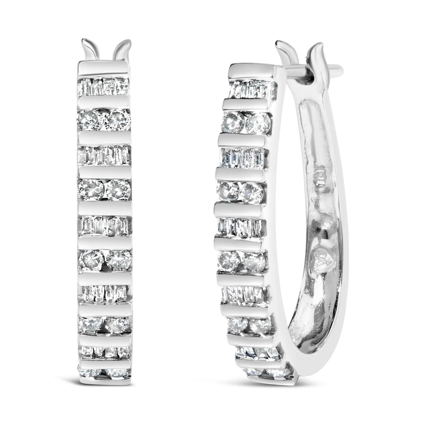 Pair of 10K white gold diamond alternating U hoop earrings 1.0 cttw I-J I2-I3 by Bids.com on Tampa Home & Garden Store