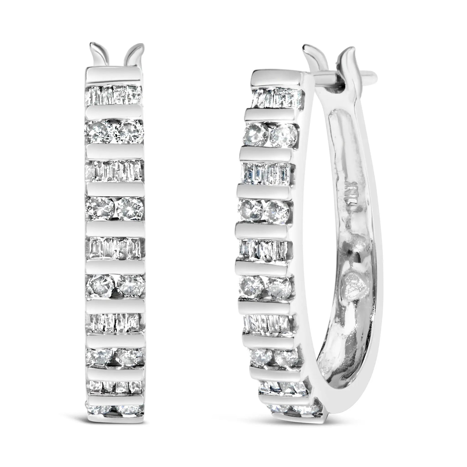 Pair of 10K white gold diamond alternating U hoop earrings 1.0 cttw I-J I2-I3 by Bids.com on Tampa Home & Garden Store