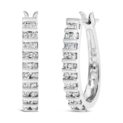 Pair of 10K white gold diamond alternating U hoop earrings 1.0 cttw I-J I2-I3 by Bids.com on Tampa Home & Garden Store