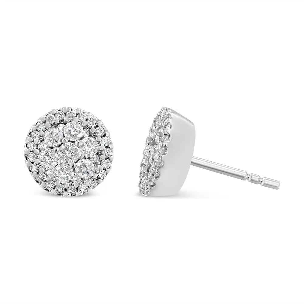 Pair of 14K white gold diamond halo stud earrings, round brilliant-cut 1.0 cttw, Bids.com on Tampa Home & Garden Store