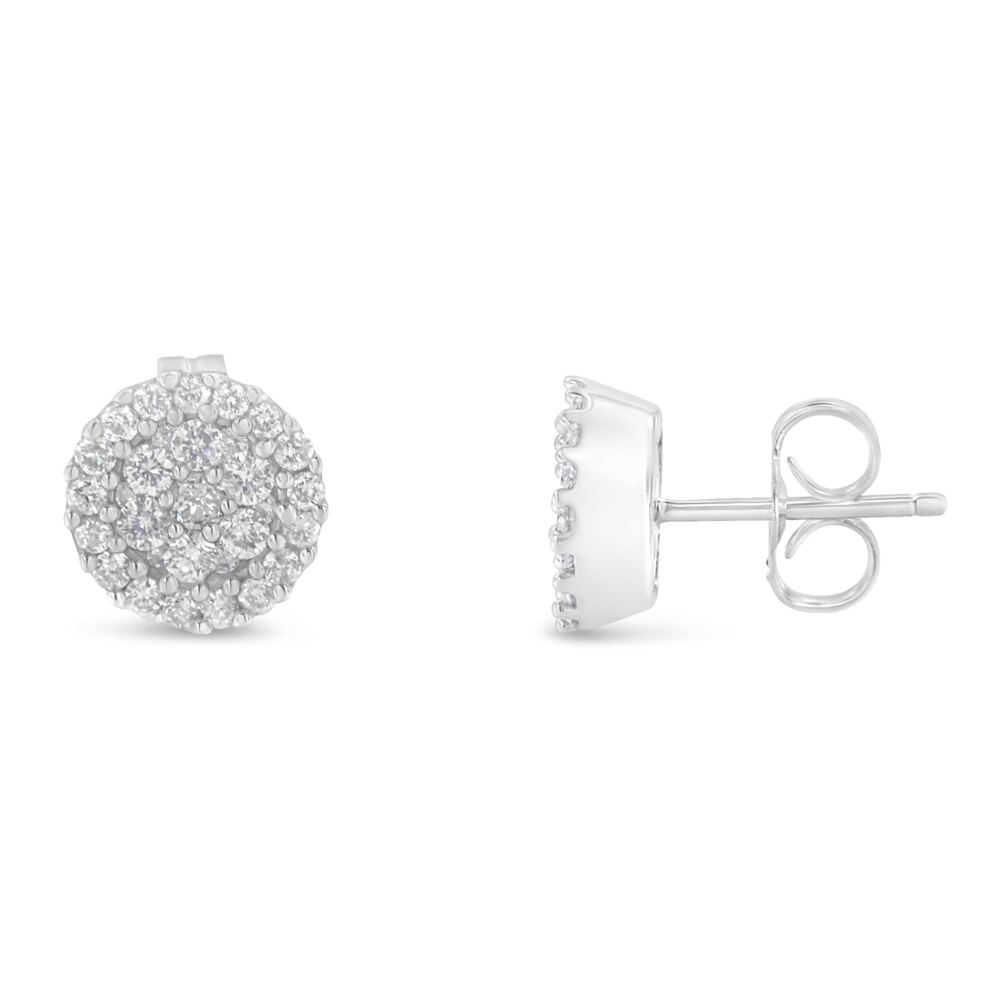 Pair of 14K white gold diamond halo stud earrings, 1/2 ct tw, H-I color, I1-I2 clarity on Tampa Home & Garden Store