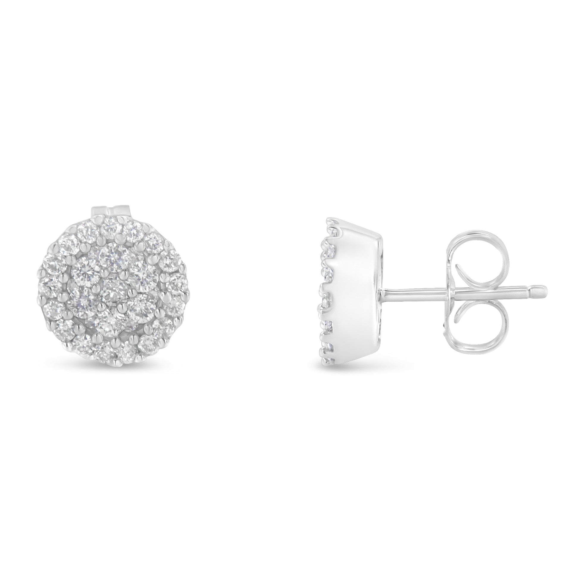 Pair of 14K white gold diamond halo stud earrings, 1/2 ct tw, H-I color, I1-I2 clarity on Tampa Home & Garden Store