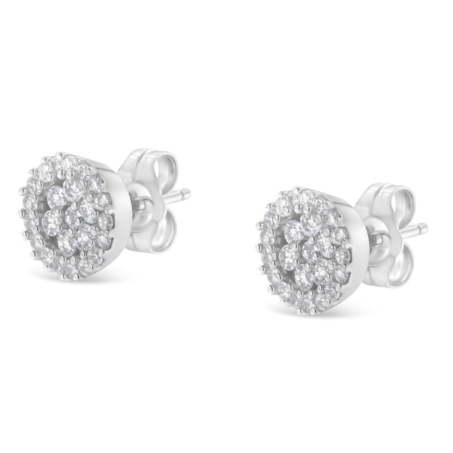 3 pairs of 14K white gold diamond halo cluster round button stud earrings 1/2 cttw, Bids.com on Tampa Home & Garden Store