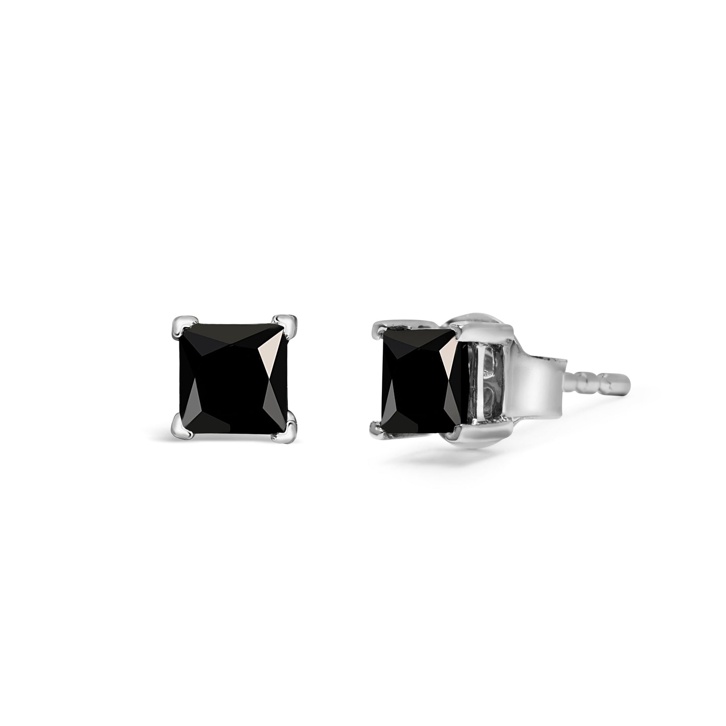 Earrings 14K white gold black diamond stud, princess-cut, 1/2 cttw, 4-prong with push backs on Tampa Home & Garden Store