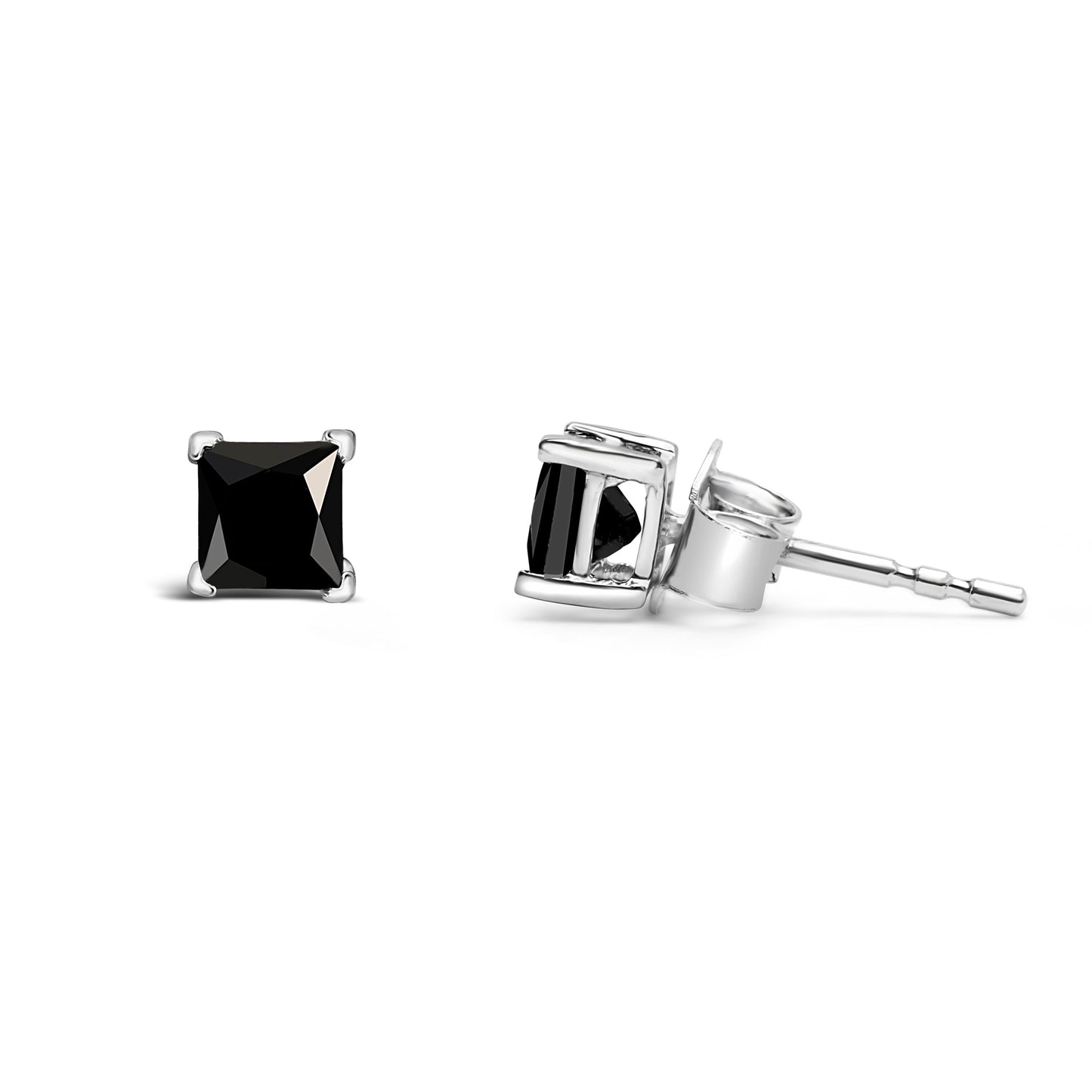14K white gold black diamond stud earrings, princess-cut 1/2 ct tw, 4-prong with push backs on Tampa Home & Garden Store