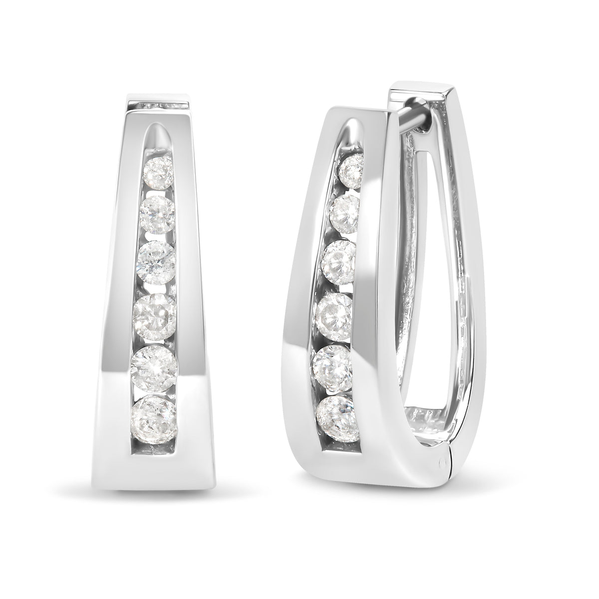 Bids.com 14K white gold diamond channel-set hoop earrings, H-I color, I1-I2 clarity on Tampa Home & Garden Store