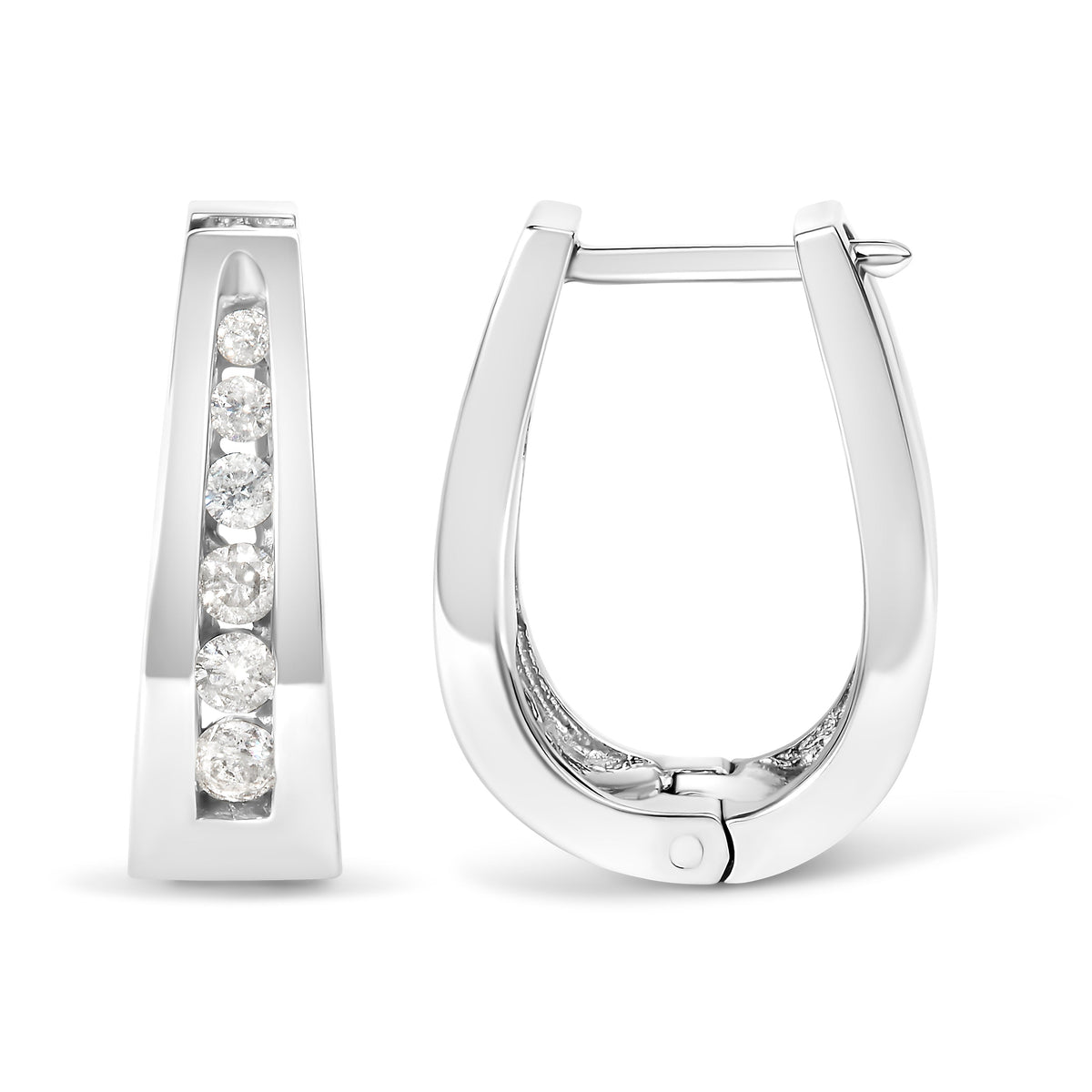 14K white gold channel-set diamond hoop earrings with H-I color, I1-I2 clarity on Tampa Home & Garden Store