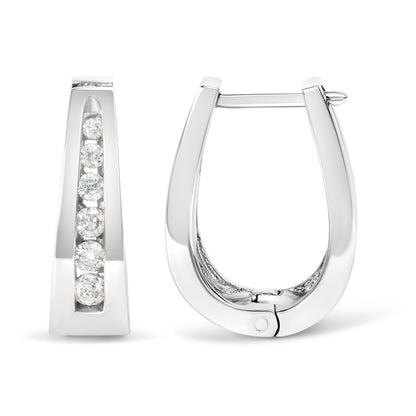 14k white gold diamond hoop earrings with channel-set round diamonds along front on Tampa Home & Garden Store