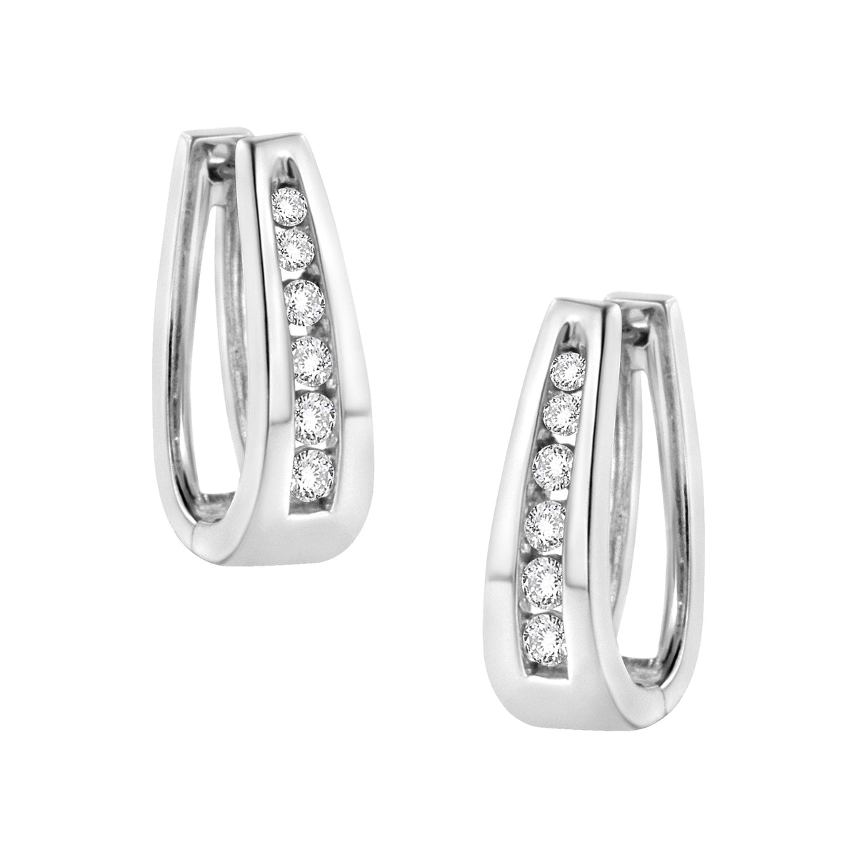 Diamond hoop earrings in 14k white gold with channel-set round-cut diamonds, 2 hoops on Tampa Home & Garden Store